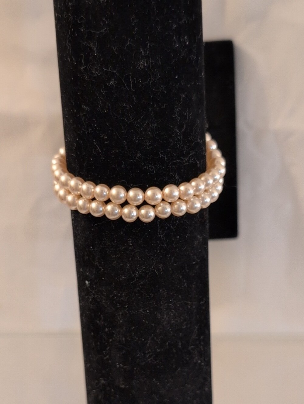 Vintage Coro Double Strand Faux Pearl Bracelet - Cream Pearls - Sterling Clasp